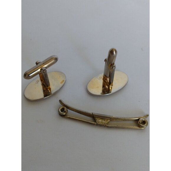VINTAGE CUFFLINKS DESIGNER SWANK SILVER TONE METAL & TIE CLIP - Picture 5 of 6